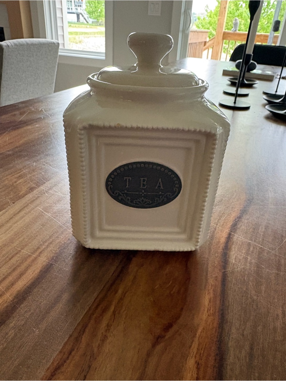 White Ceramic Tea Canister with Lid